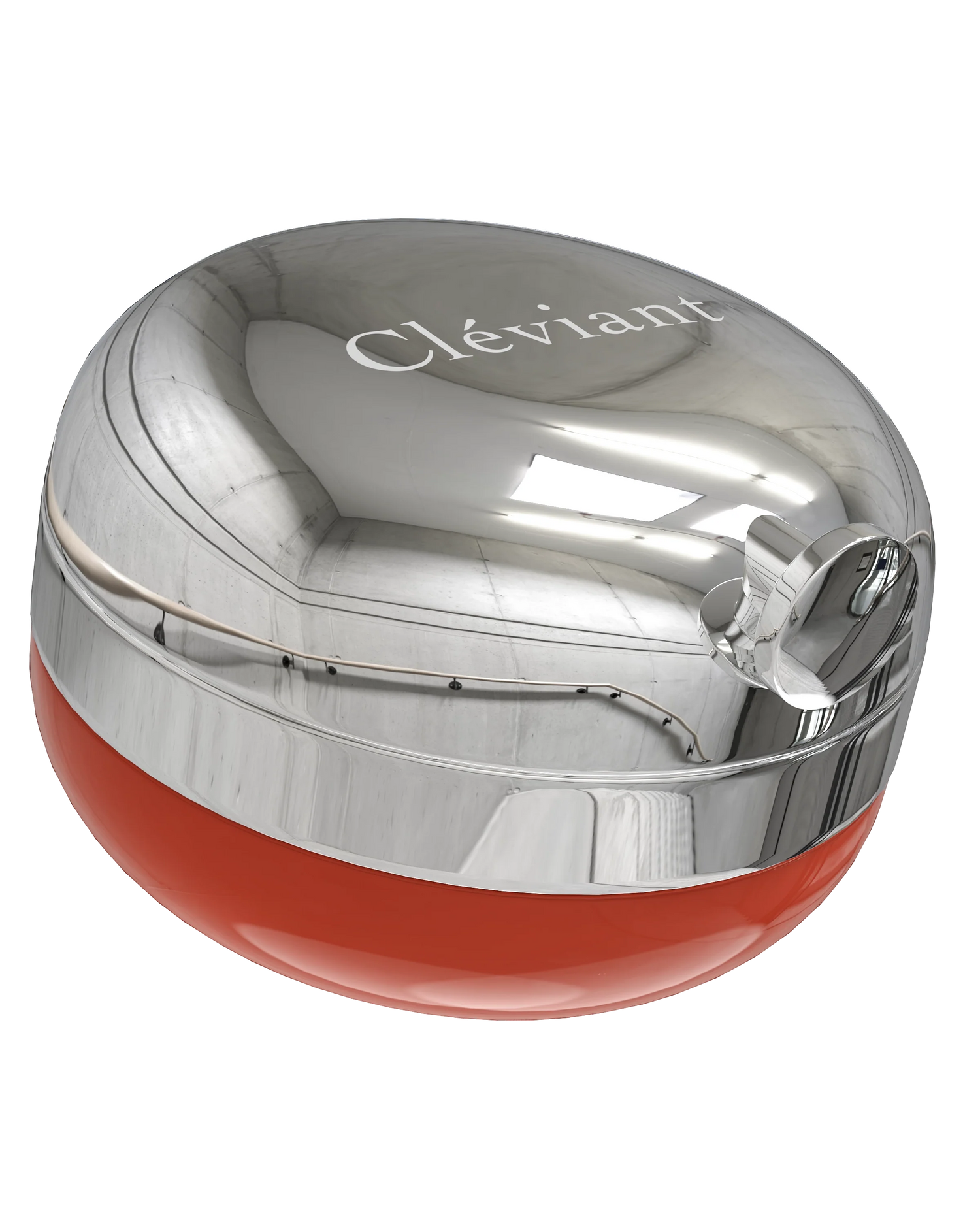 Silver and red cosmetic container with 'Cleviant' branding on a white background