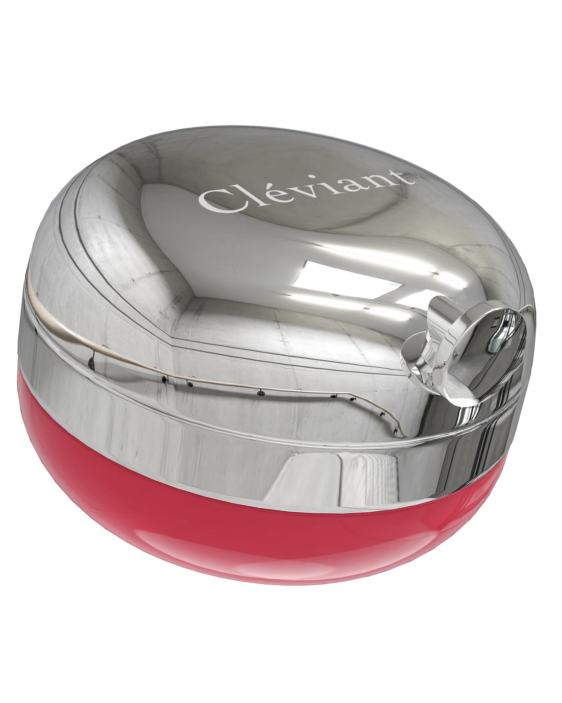 Silver and red container with 'Cleviant' branding on a white background