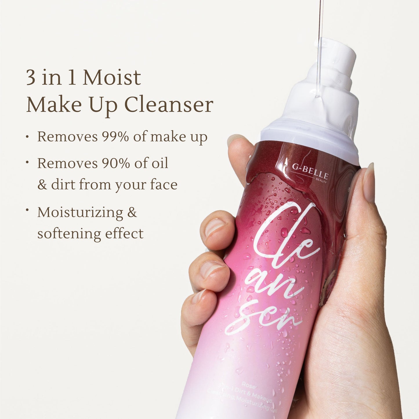 Face wash 3 in 1 Rose Cleansing Gel - 120 ml | Facial Wash | Pembersih makeup waterproof tanpa residu | Kulit sensitif | Kuilt kering | Jerawat | Melembapkan | Moisturizing | Calming & Soothing | Hyaluronic acid