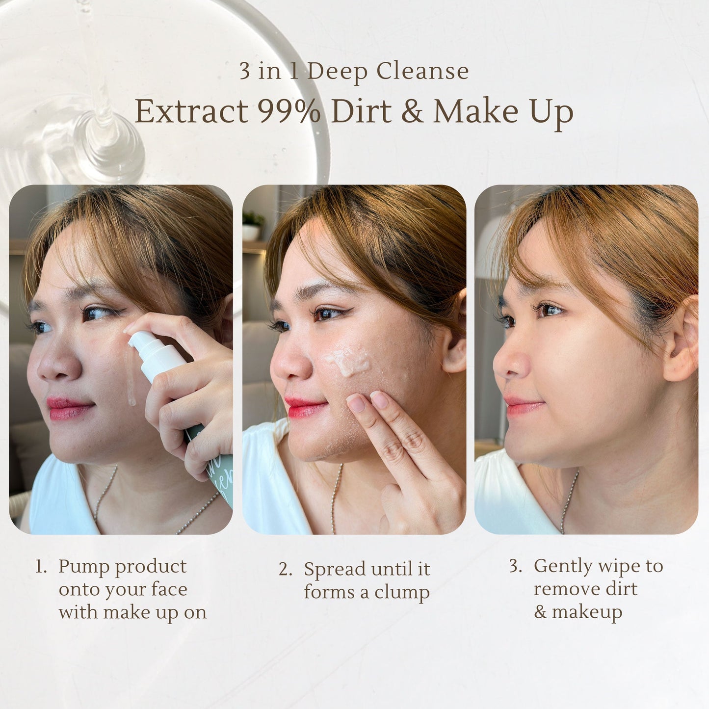 Face wash 3 in 1 Green Tea Cleansing Gel - 120 ml | Facial Wash | Pembersih makeup waterproof tanpa residu | Kulit kering sensitif | Kerutan | Garis halus | Muka tirus | Kulit kendur | Firming effect | Niacinamide | Glutathione | Vitam