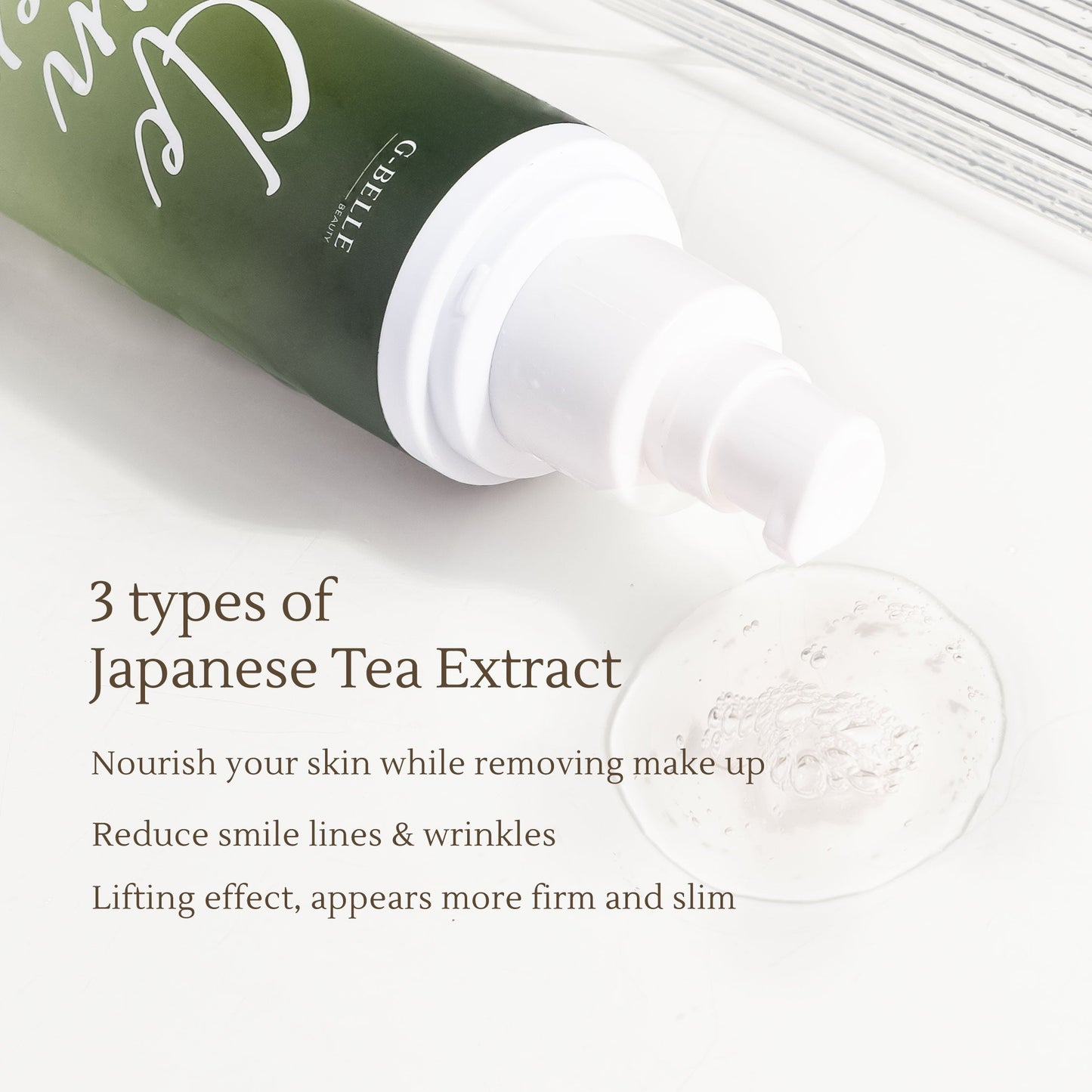 Face wash 3 in 1 Green Tea Cleansing Gel - 120 ml | Facial Wash | Pembersih makeup waterproof tanpa residu | Kulit kering sensitif | Kerutan | Garis halus | Muka tirus | Kulit kendur | Firming effect | Niacinamide | Glutathione | Vitam