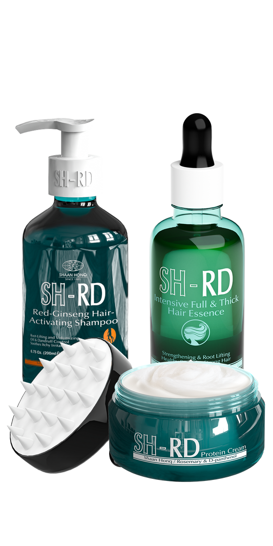 SHRD Bundle | Paket Atasi Rambut Rontok dan Patah | Red Ginseng Shampoo | Hair Essence | Protein Cream | Sisir Anti Kusut | Tipis | Rontok | Kusut | Patah