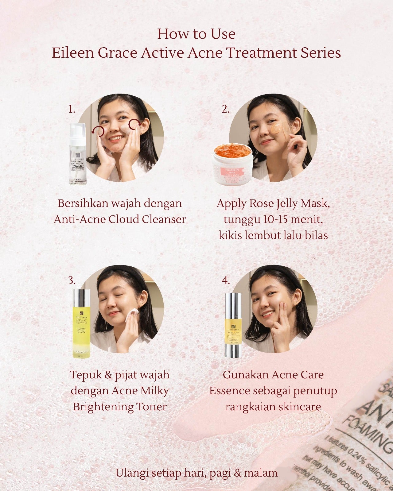 Active Acne Treatment Bundle | Rose Jelly Mask 300ml + Salicylic Acid Anti-Acne Foaming Cleanser + Salicylic Acid Acne Care Toner + Acne Care Essences