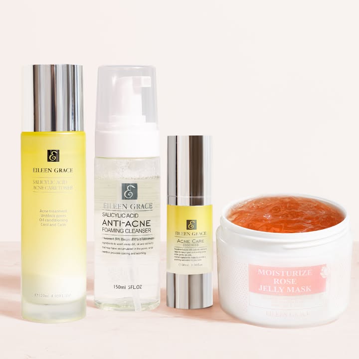 Active Acne Treatment Bundle | Rose Jelly Mask 300ml + Salicylic Acid Anti-Acne Foaming Cleanser + Salicylic Acid Acne Care Toner + Acne Care Essences